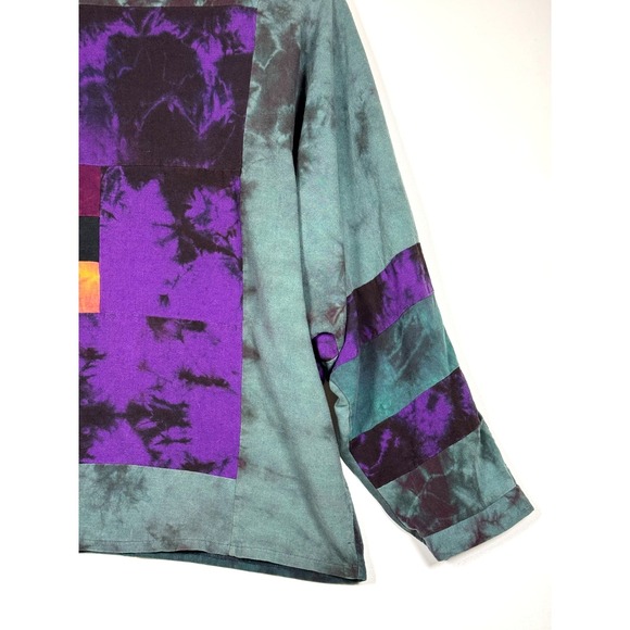 Beth Nash Silk Blouse XS Green Purple Tie Dye Patchwork Artsy Oversized Top - Picture 7 of 16